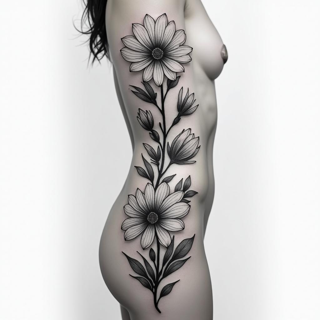may birth flowers and adele lyric “i want to live and not just survive” in the middle spine tattoohigly detailed tattoo - Variation 3