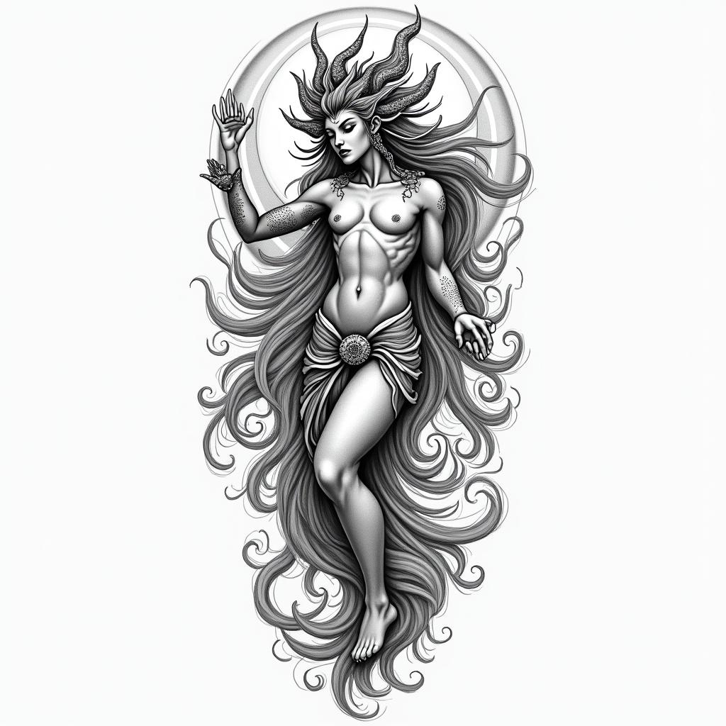 A demon turning into a goddessin japanese style tattoo, detailed tattoo, traditional japanese culture tattoo, mythology, 8k - Variation 4