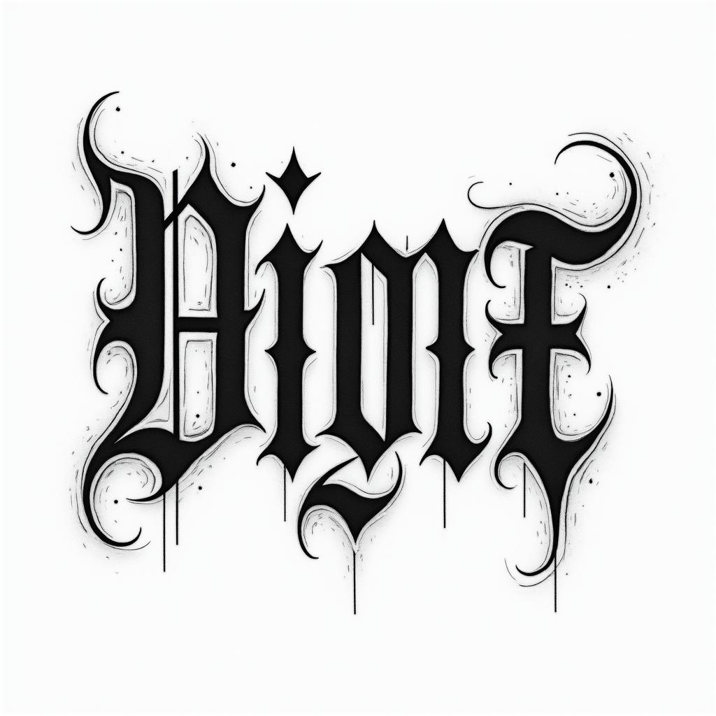 SZtext-based tattoo, gothic font ultra-realistic, perfectly placed, high-quality font design, photo-realistic shading, 8k, high quality, finely detailed typography - Variation 2