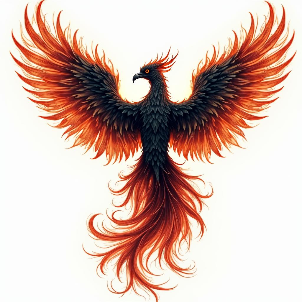 Phenix wings back tattooin flame tattoo style showcasing fiery elements with dynamic flame patterns, glowing effect of flames, natural colors - Variation 4