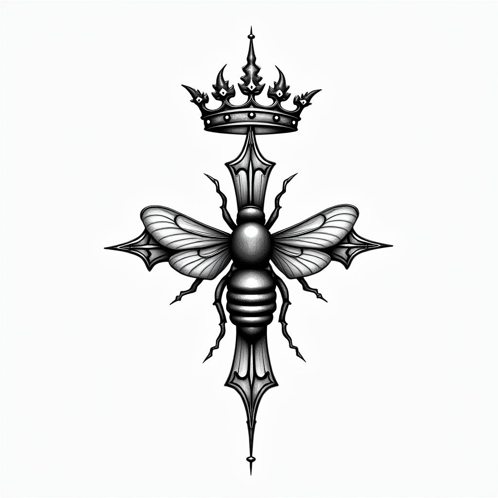 “Love yours” with a crown after horizontal and “bee the light” vertical with a lightbulb in the shape of a crosshigly detailed tattoo - Variation 7