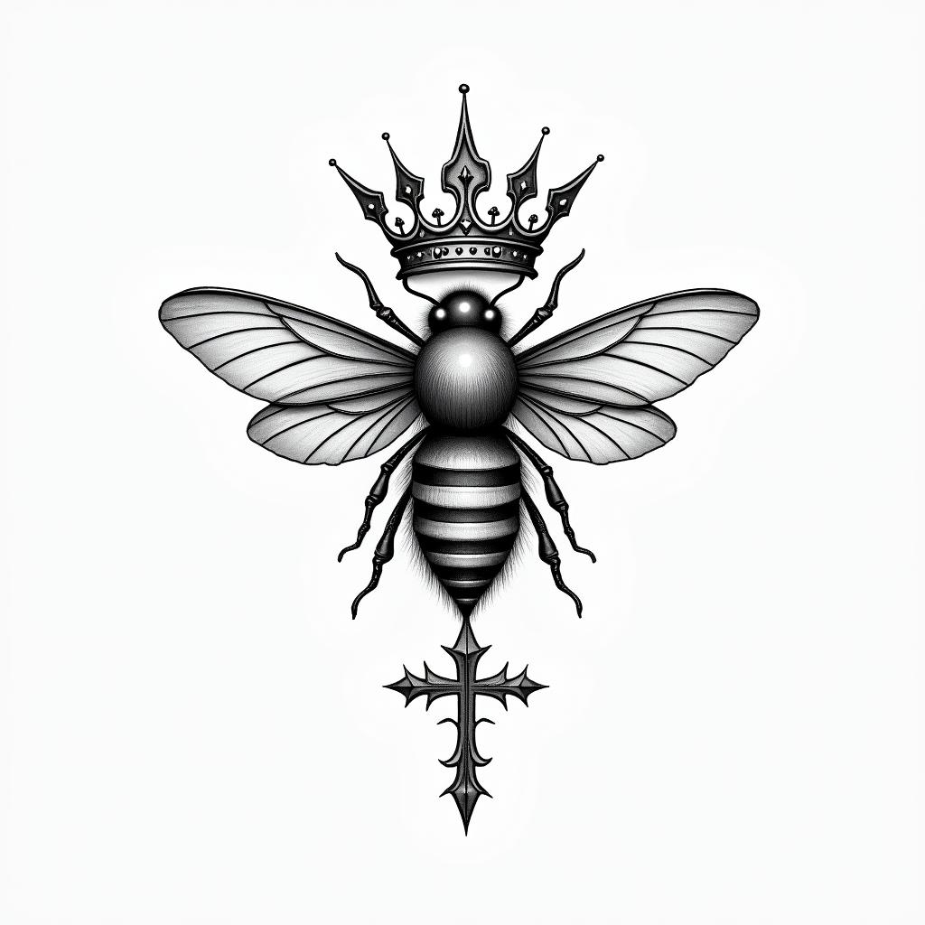 “Love yours” with a crown after horizontal and “bee the light” vertical with a lightbulb in the shape of a crosshigly detailed tattoo - Variation 4