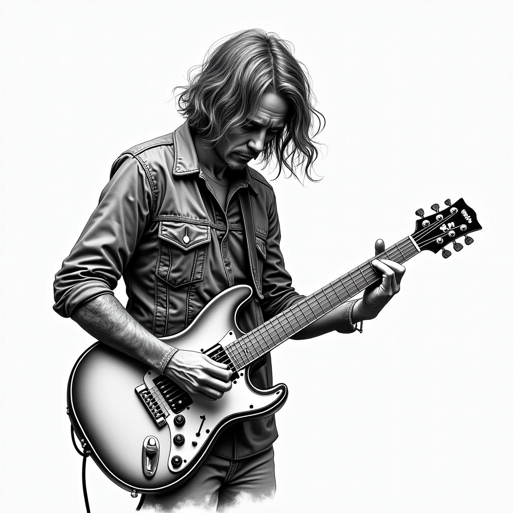 Poor outdoors guitaristin new school tattoo, pop culture, modern, detailed tattoo, illustrative - Variation 4