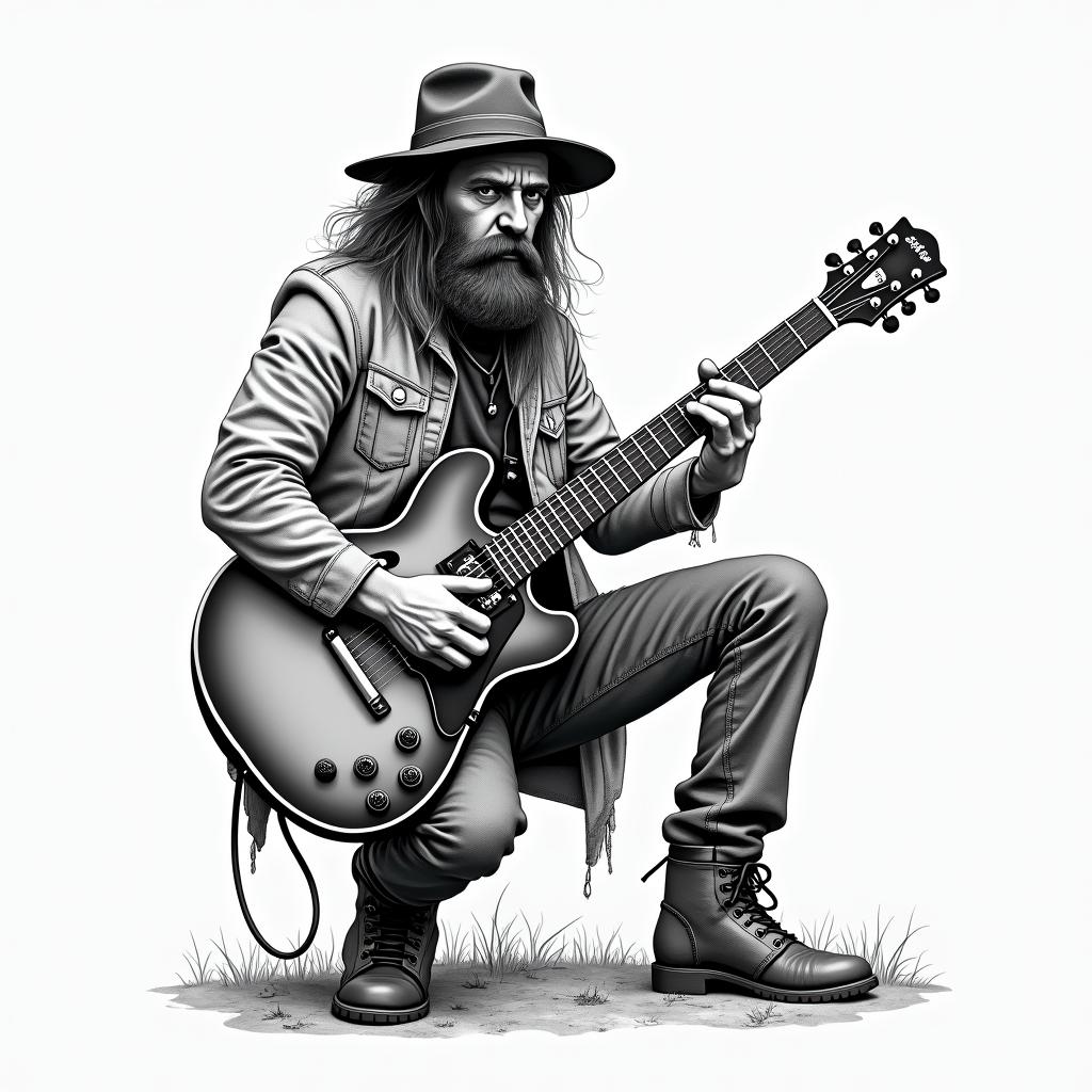 Poor outdoors guitaristin new school tattoo, pop culture, modern, detailed tattoo, illustrative - Variation 2