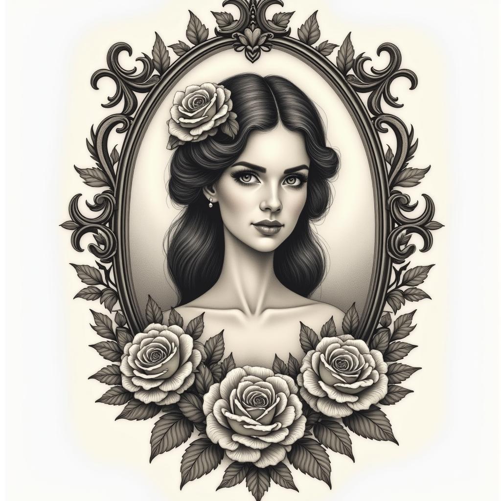 Survivor of sexual abuse as a child. Am raising my three children and step children alone.  I love the ocean, flowers, birds and nature because they are represent healing for me. God gives me the strength to find forgiveness. God sent me a beautiful granddaughter to breath life into me again.in victorian style tattoo, featuring vintage and elegant elements, ornate frames, roses, antique, sepia-toned color scheme - Variation 4