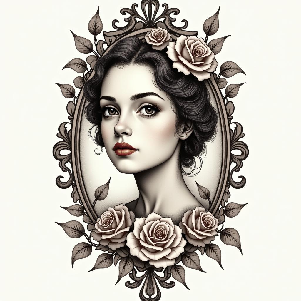 Survivor of sexual abuse as a child. Am raising my three children and step children alone.  I love the ocean, flowers, birds and nature because they are represent healing for me. God gives me the strength to find forgiveness. God sent me a beautiful granddaughter to breath life into me again.in victorian style tattoo, featuring vintage and elegant elements, ornate frames, roses, antique, sepia-toned color scheme