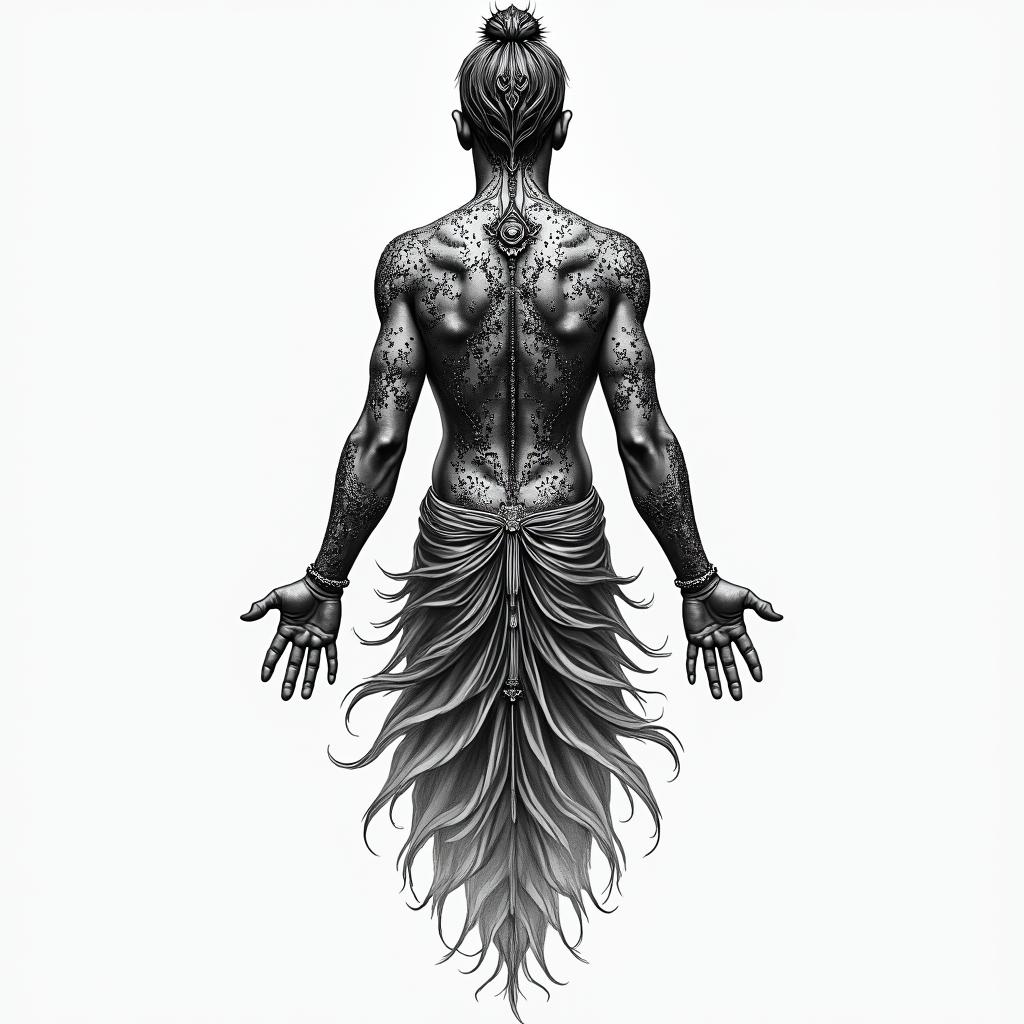 Back tattoo, spiritual, chakra, tantric, warrior higly detailed tattoo - Variation 3