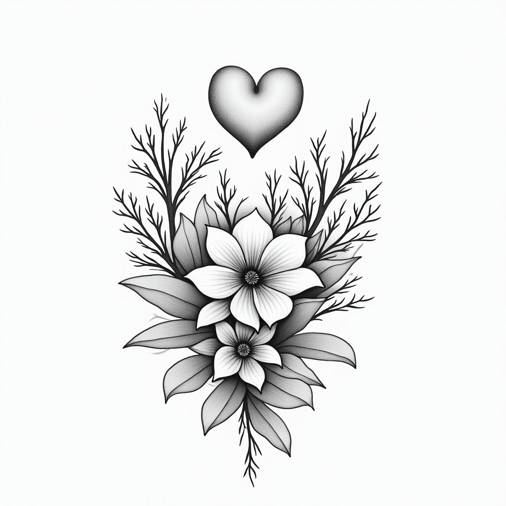 Survivor of sexual abuse as a child. Am raising my three children and step children alone. I love the ocean, flowers, birds and nature because they are represent healing for me. God gives me the strength to find forgiveness. God sent me a beautiful granddaughter to breath life into me again.in Modest style tattoo, featuring soft, delicate line work with simple and meaningful symbols, gentle waves, a heart, evoking a sense of serenity and grace, - Variation 4