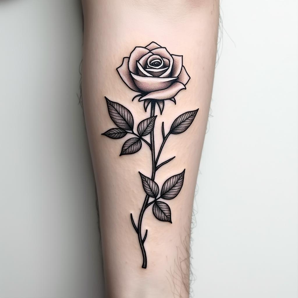 Tattoo of two small realistic roses, forearm, fine line.higly detailed tattoo - Variation 4