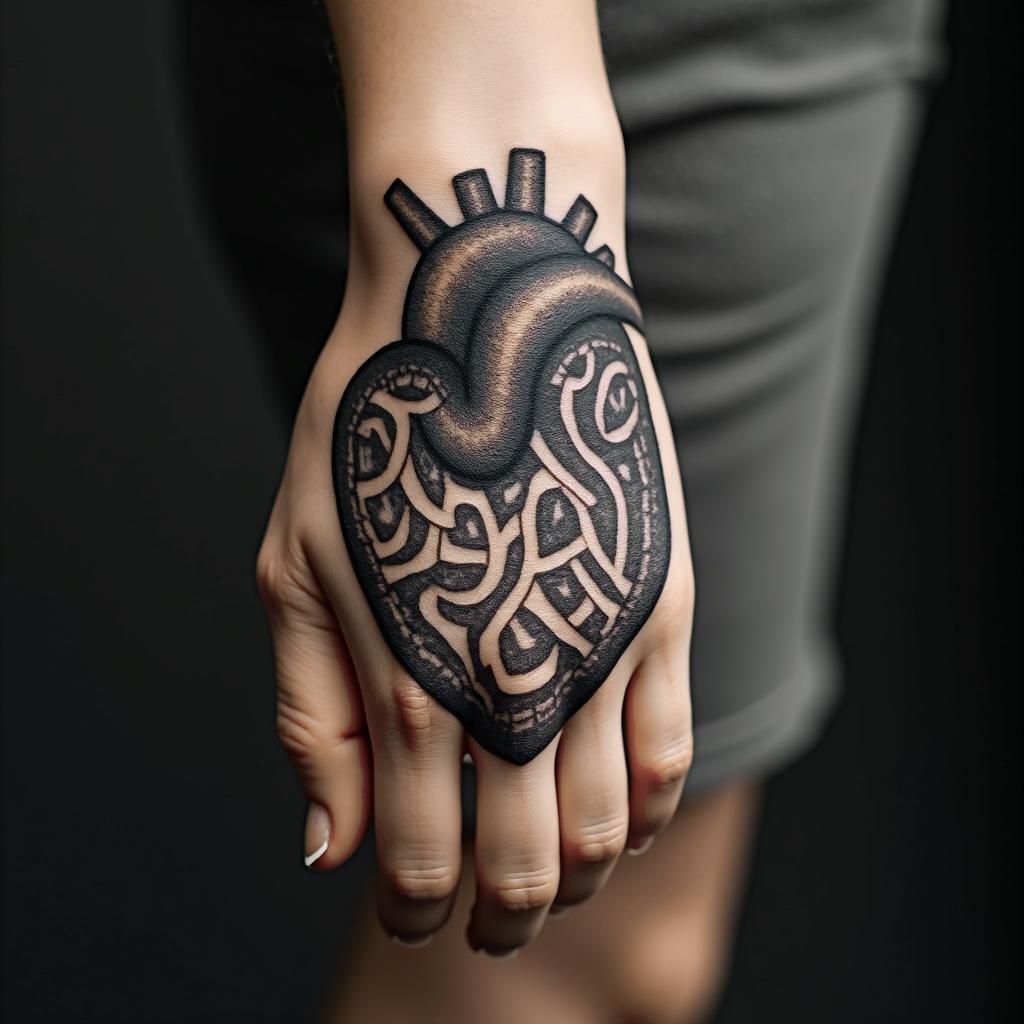 Broken heartin tribal tattoo style, featuring bold and black geometric shapes, curved lines, intertwine and flow seamlessly, creating a powerful and symbolic design, polynesian and maori styles - Variation 2