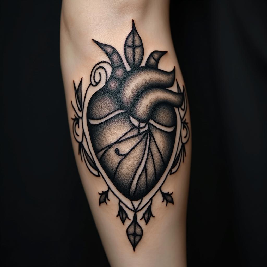 Broken heartin tribal tattoo style, featuring bold and black geometric shapes, curved lines, intertwine and flow seamlessly, creating a powerful and symbolic design, polynesian and maori styles - Variation 4