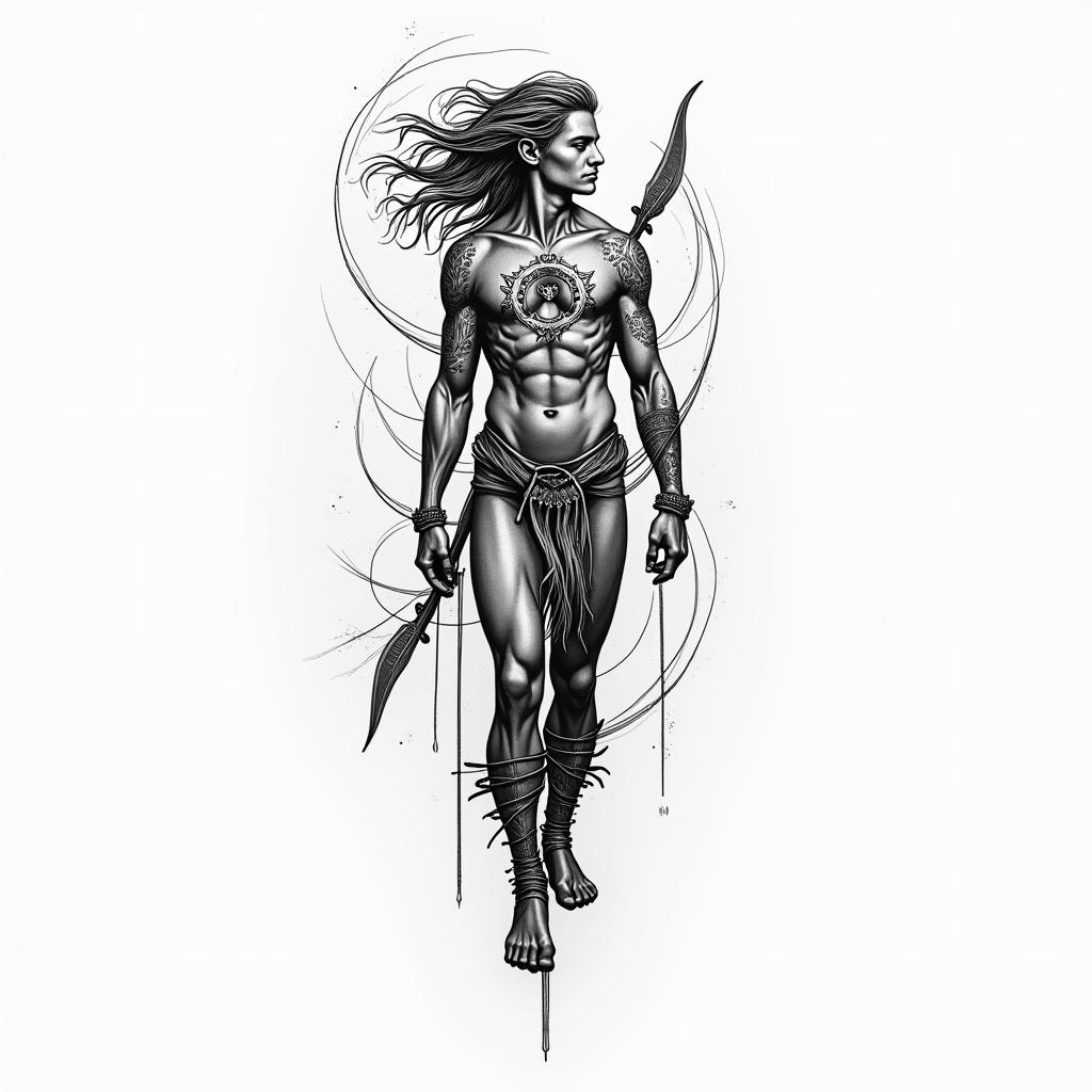 Justin Sagittarius Everett Wa.higly detailed tattoo