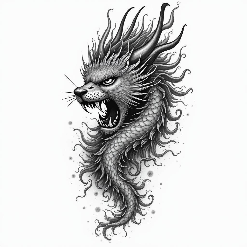 Strength and weaknessin japanese style tattoo, detailed tattoo, traditional japanese culture tattoo, mythology, 8k - Variation 3