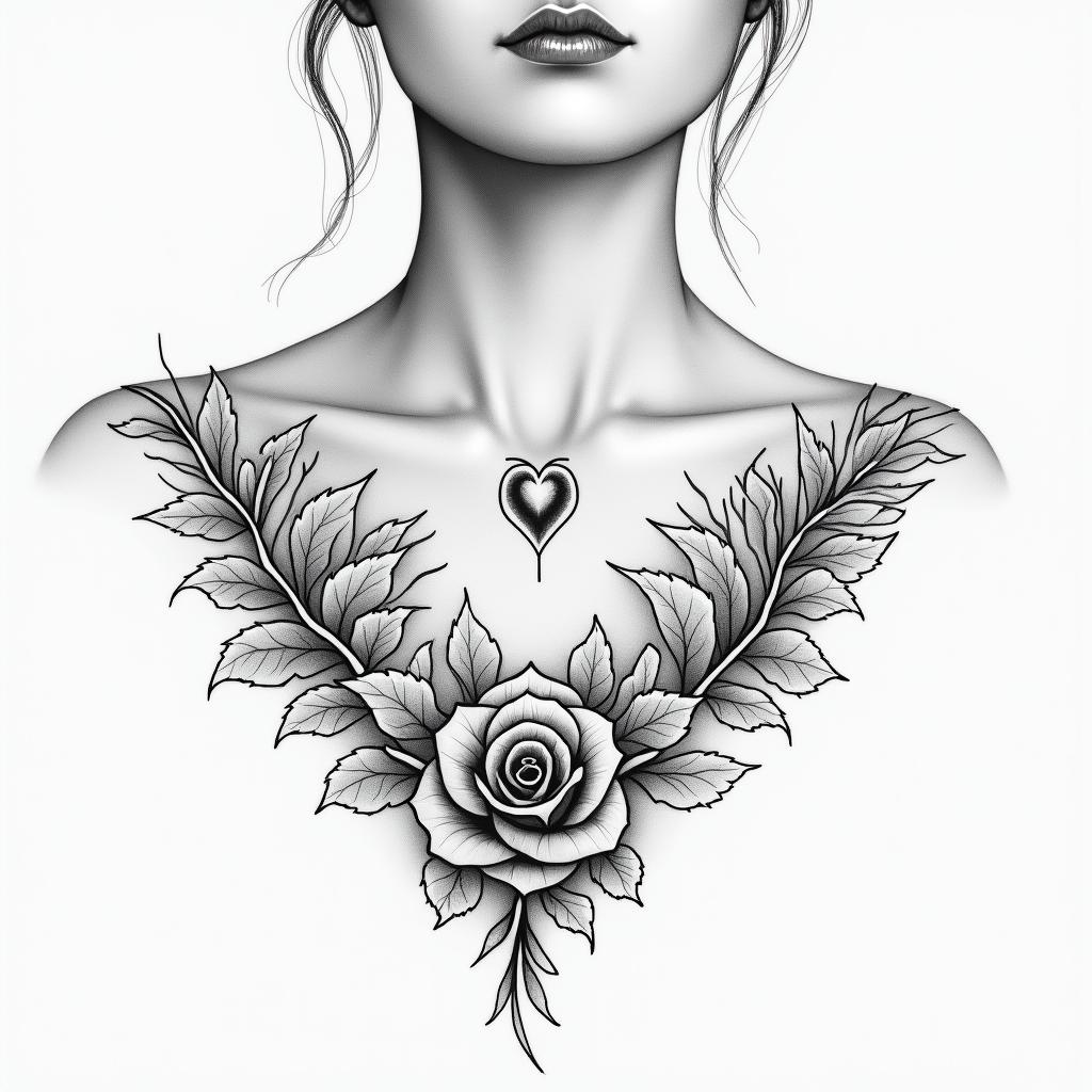 I have a tattoo that goes across my chest from collar bone to the other side it says loyalty and honor but it's messed up what can I do too put something different over it I'm a 34 yr old femalein Modest style tattoo, featuring soft, delicate line work with simple and meaningful symbols, gentle waves, a heart, evoking a sense of serenity and grace, - Variation 3