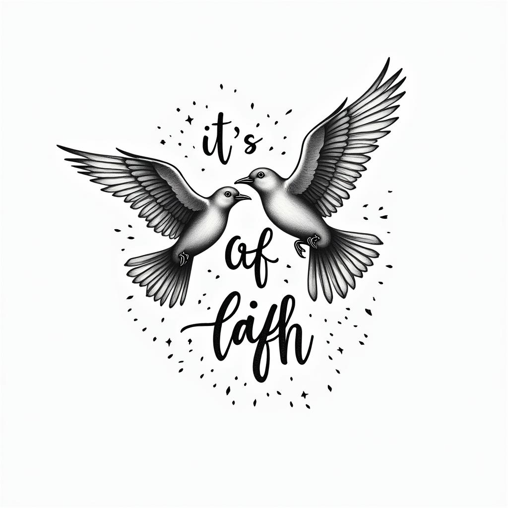 “It’s a leap of faith” with flying birdsin bohemian style tattoo, 8k - Variation 2