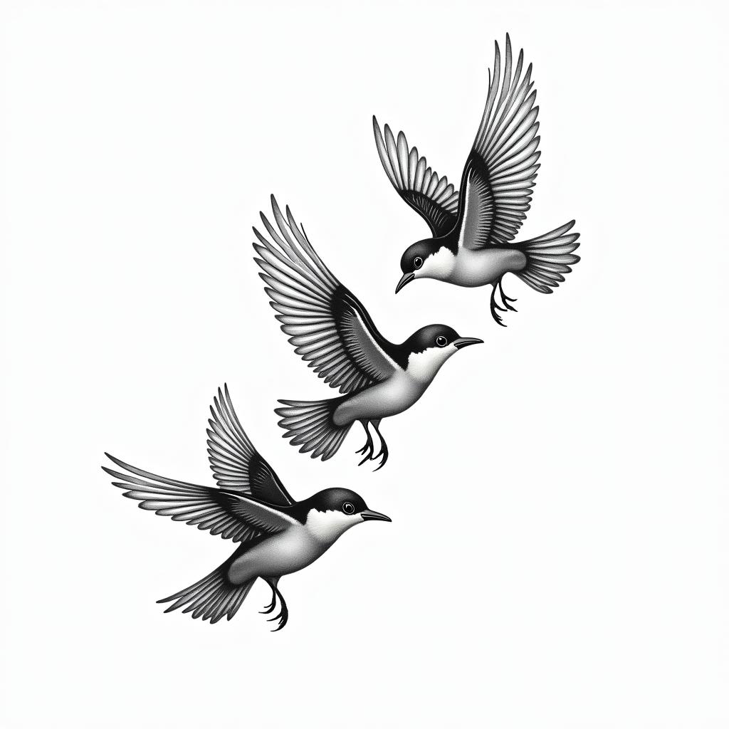 “It’s a leap of faith” with flying birdsin bohemian style tattoo, 8k - Variation 4
