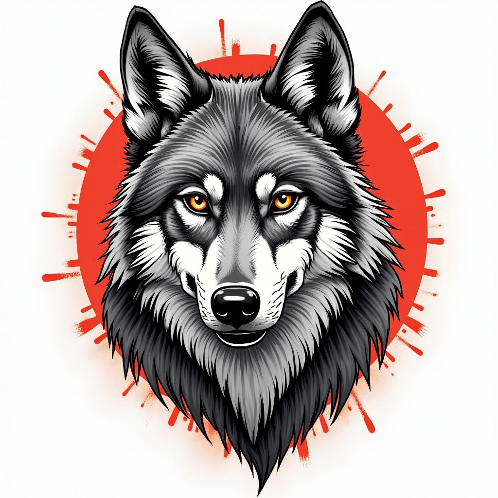 I am a wolf who was born in 1979, a father of two children, married, and with a wife who likes weapons.in pop art style tattoo, featuring bold and vibrant colors, exaggerated outlines, iconic imagery, inspired by comic books and speech bubbles, comic book characters, retro pop culture - Variation 2