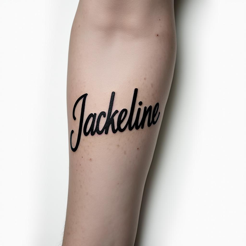 The name Jackeline spelled out on forearmhigly detailed tattoo - Variation 2