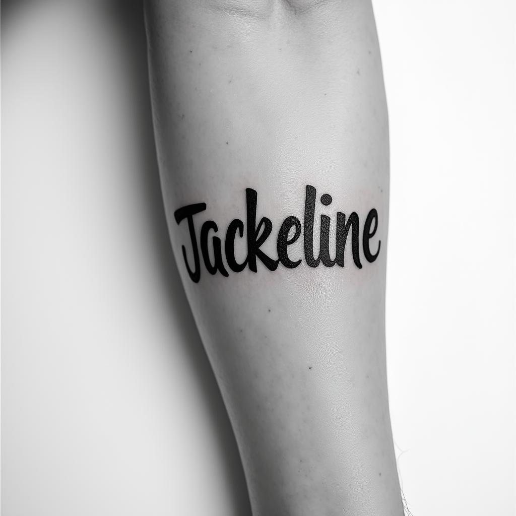 The name Jackeline spelled out on forearmhigly detailed tattoo