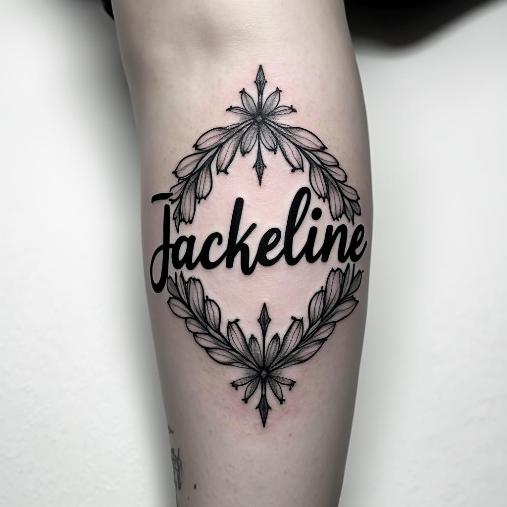 The name Jackeline spelled out on forearmhigly detailed tattoo - Variation 4