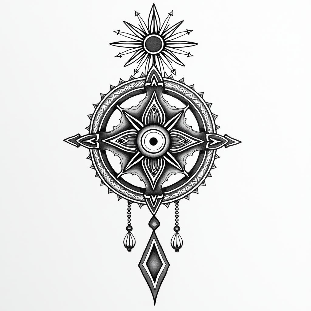 Sexual abuse, never met my dad, raised my three children alone and adopted more. Successful career. Forgiveness, healing, love, acceptance.in spiritual symbols tattoo style, featuring an intricate design incorporating elements, Hamsa hand, third eye, minimalist composition - Variation 4