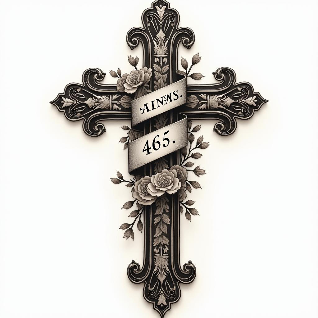 Psalms 46:5 crossin victorian style tattoo, featuring vintage and elegant elements, ornate frames, roses, antique, sepia-toned color scheme - Variation 3