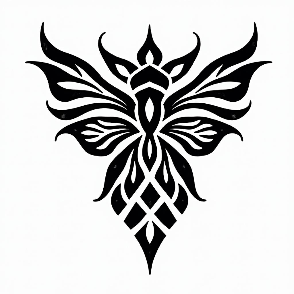 Bee rosein tribal tattoo style, featuring bold and black geometric shapes, curved lines, intertwine and flow seamlessly, creating a powerful and symbolic design, polynesian and maori styles - Variation 2