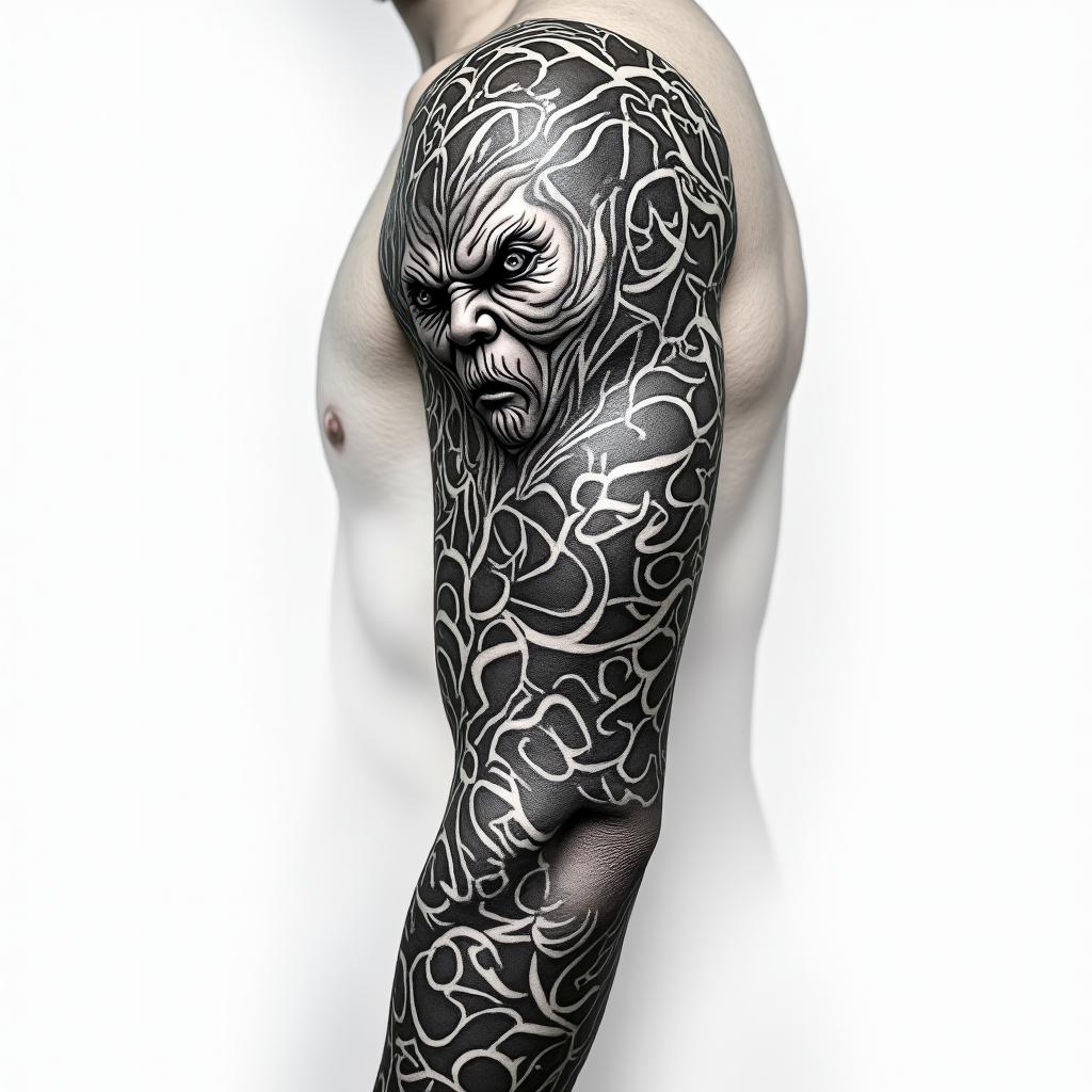 Yakuza style sleevein japanese style tattoo, detailed tattoo, traditional japanese culture tattoo, mythology, 8k - Variation 3