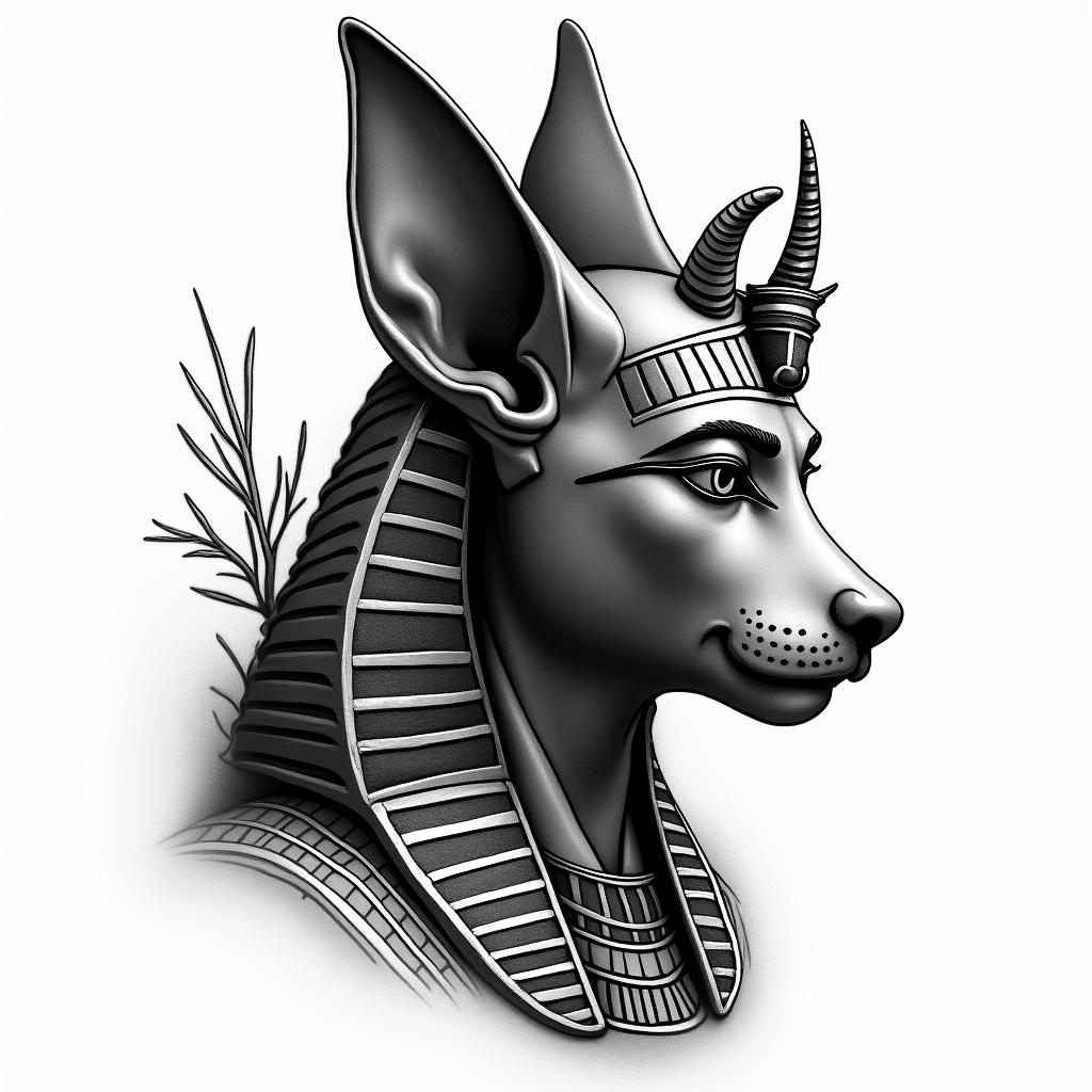 Anubis with scarab.

in egyptian style tattoo, bold elements of ancient egyptian culture including a portrait of an Egyptian pharaoh with detailed facial features, in hieroglyphs and symbolic imagery, eye of horus, ankh symbol, scarab beetle - Variation 3