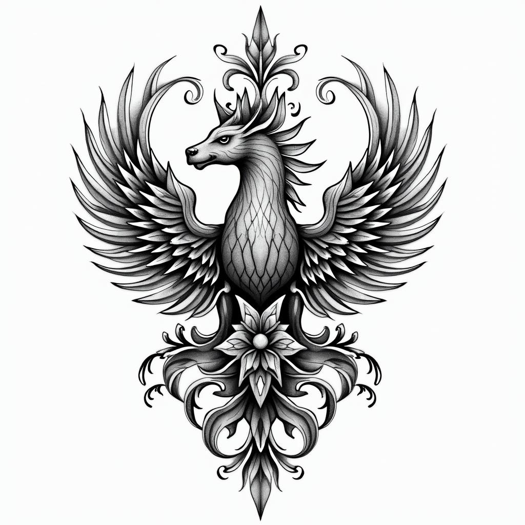 I want a tattoo for the back of Aries, that is symmetrical with geometric figures or sketches in the style of Leonardo da Vinci, surrounded by figures that symbolize the sweep of a radar, that inspires struggle, fire, warrior, strength that is not too heavy and simple for a tattoo artist.in ornamental tattoo style, featuring intricate symmetrical patterns and floral designs, showcasing highly detailed line work and geometric shapes, creating a sense of elegance and balance - Variation 3