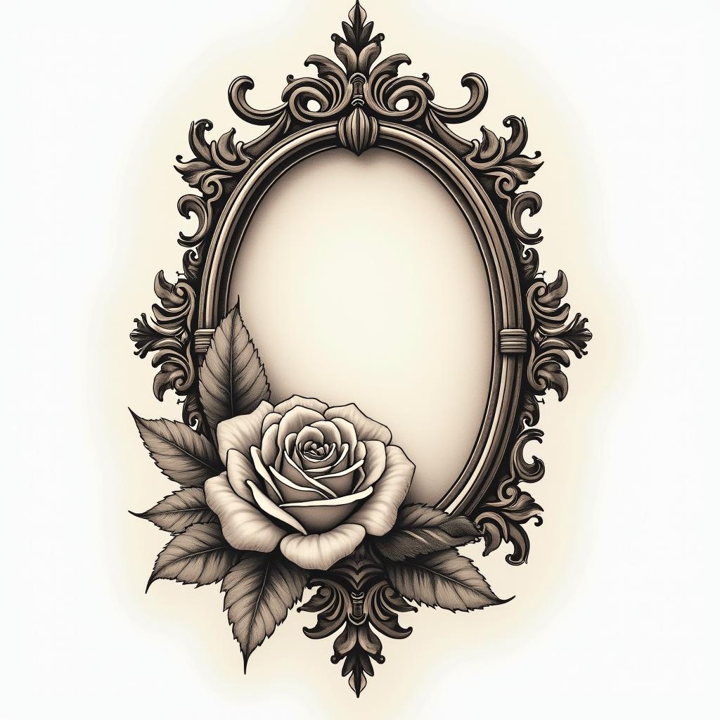 Healthcarein victorian style tattoo, featuring vintage and elegant elements, ornate frames, roses, antique, sepia-toned color scheme - Variation 2