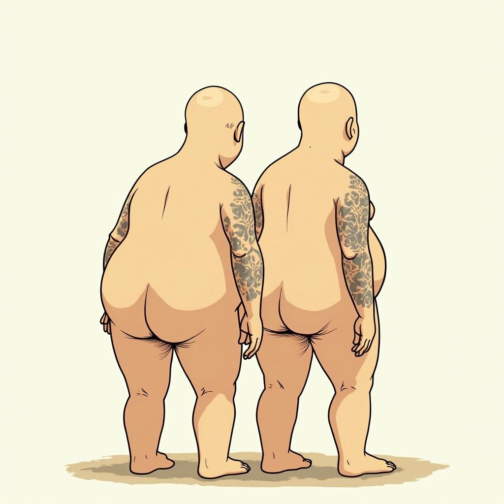 Two dudes butt fuckingGhibli, Studio Ghibli aesthetic, hand-drawn anime style, retro nostalgic atmosphere, retro soft pastel color palette with earthy tones, retro Japanese cinematic shot, yellow tint effect, bald character, smooth surface, anime shadow 90's anime style - Variation 2