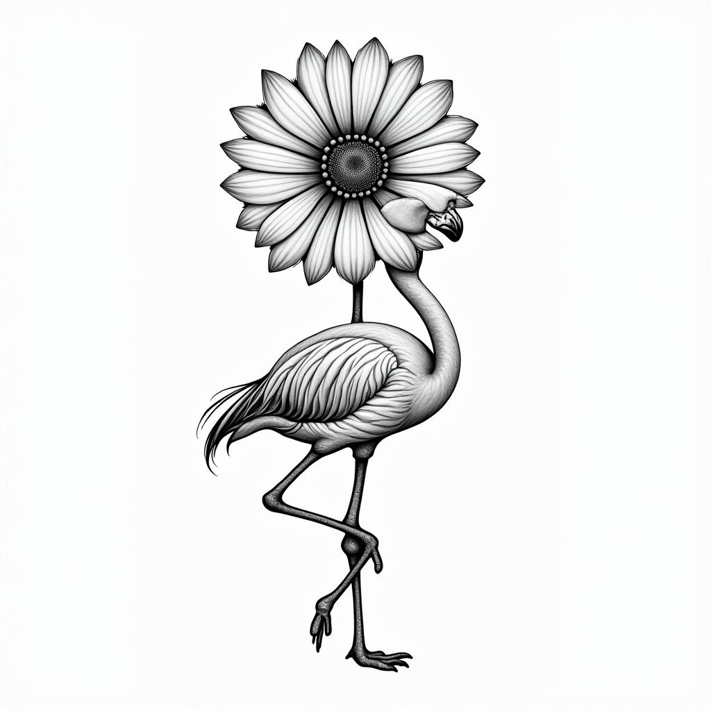 Dandelion tattoo blowing with the words just breathe and a flamingo beneath itin new school tattoo, pop culture, modern, detailed tattoo, illustrative - Variation 2
