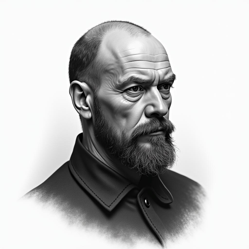 Vladimir Leninin realism tattoo style, featuring a highly detailed, lifelike, capturing every detail, photorealistic, ultra realistic, intricate shading, smooth and sharp,  