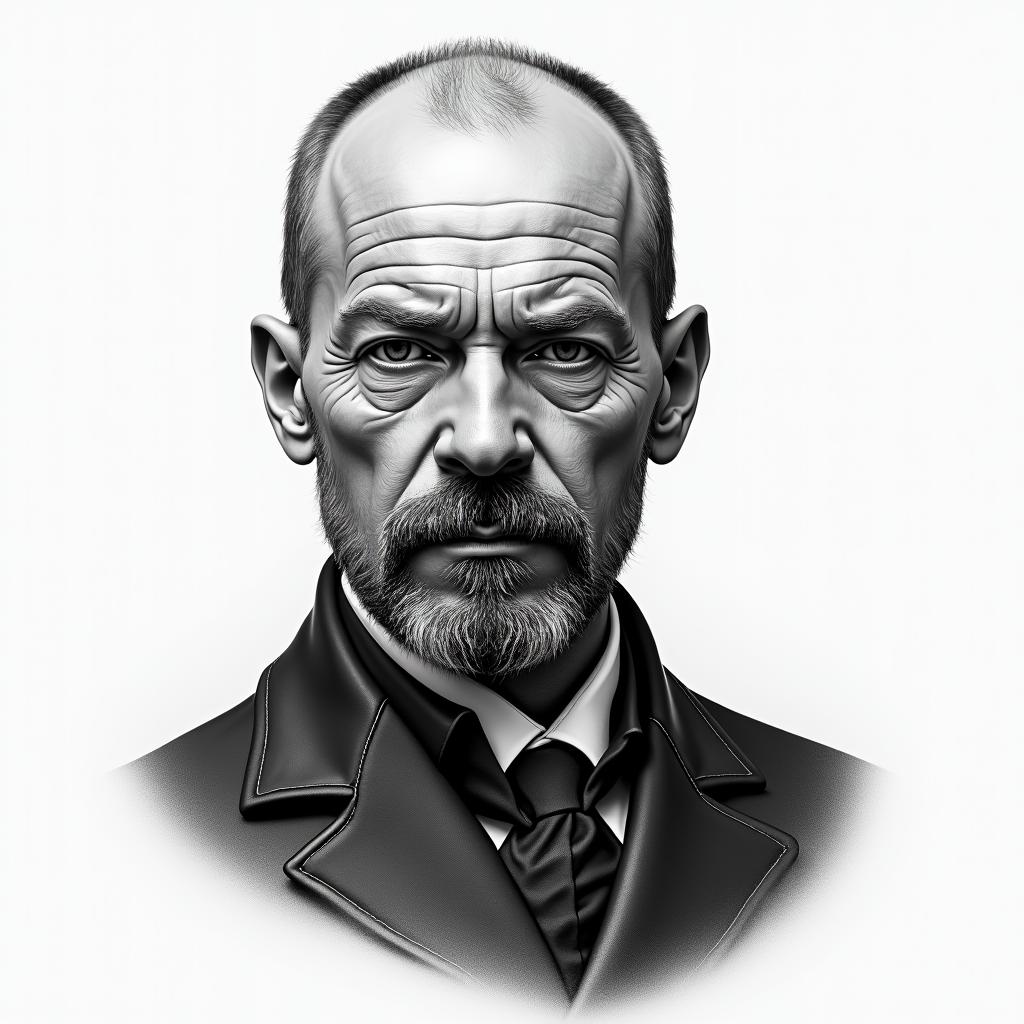 Vladimir Leninin realism tattoo style, featuring a highly detailed, lifelike, capturing every detail, photorealistic, ultra realistic, intricate shading, smooth and sharp, - Variation 3