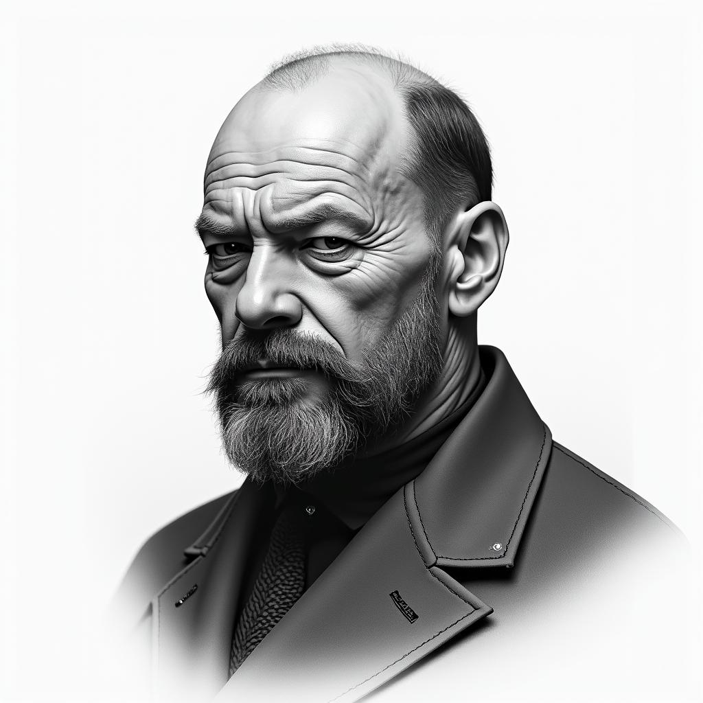 Vladimir Leninin realism tattoo style, featuring a highly detailed, lifelike, capturing every detail, photorealistic, ultra realistic, intricate shading, smooth and sharp, - Variation 4