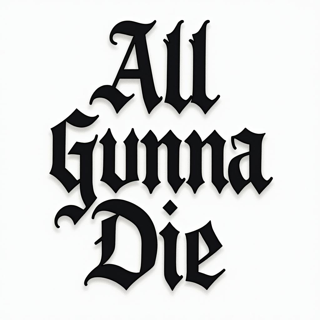 we all gonna dietext-based tattoo, gothic font ultra-realistic, perfectly placed, high-quality font design, photo-realistic shading, 8k, high quality, finely detailed typography - Variation 2