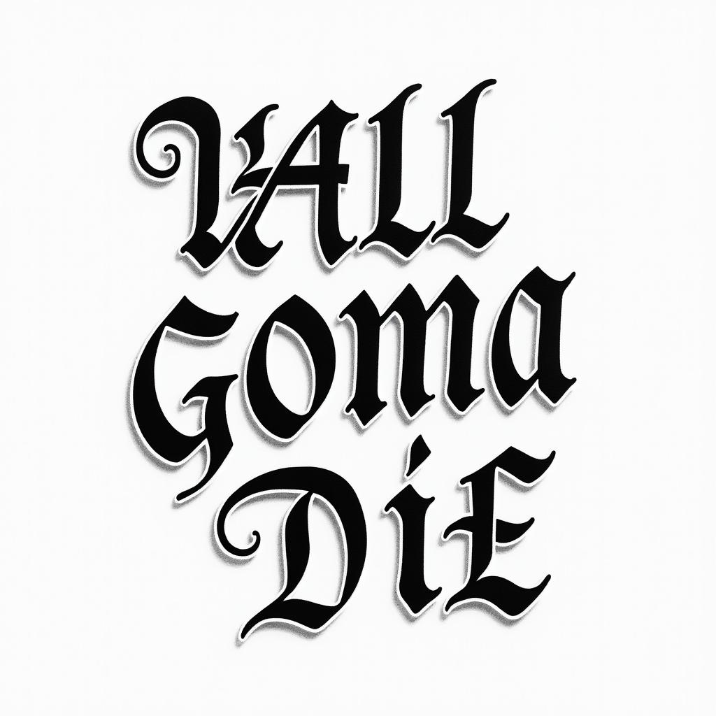 we all gonna dietext-based tattoo, gothic font ultra-realistic, perfectly placed, high-quality font design, photo-realistic shading, 8k, high quality, finely detailed typography - Variation 3
