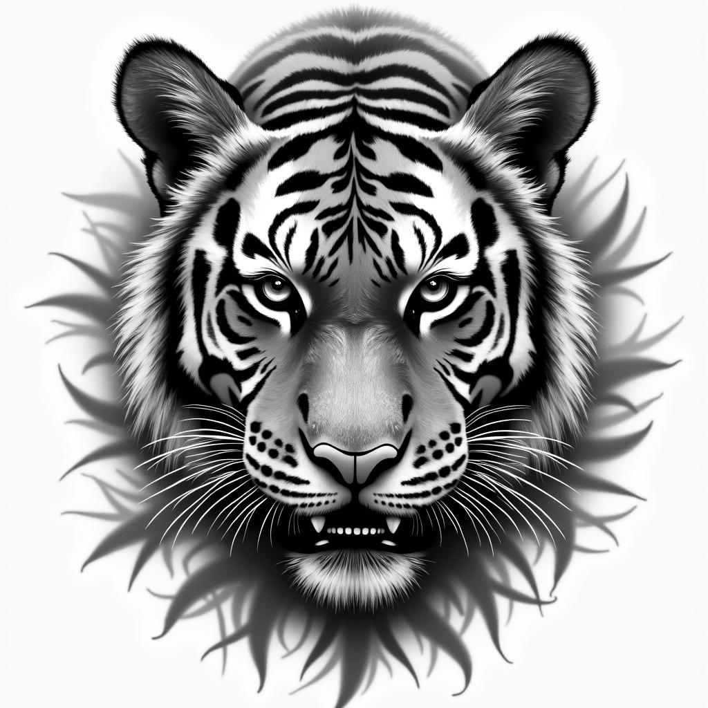 Tiger with intense eyes in a junglehigly detailed tattoo - Variation 7