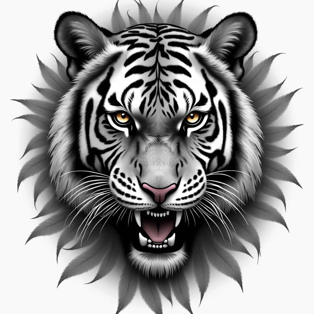 Tiger with intense eyes in a junglehigly detailed tattoo - Variation 6