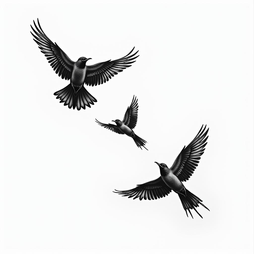 “It’s a leap of faith” birds flyinghigly detailed tattoo - Variation 2