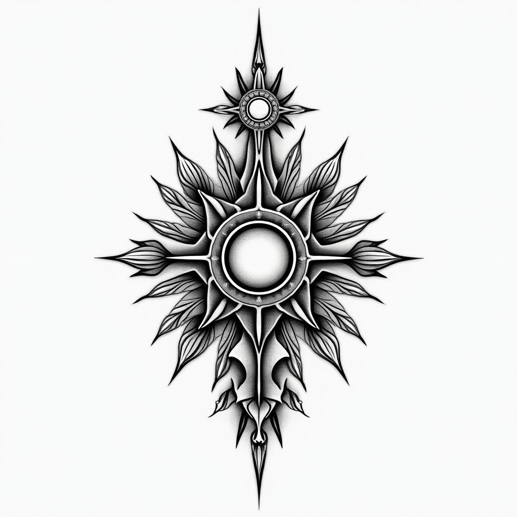 Stoicism in spiritual symbols tattoo style, featuring an intricate design incorporating elements, Hamsa hand, third eye, minimalist composition - Variation 4