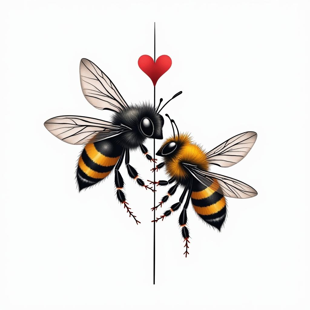 A minimalist line tattoo design featuring flowing lines that incorporate red for Rose and yellow and black for Bee, representing the bond of a father with his daughters. The design should elegantly weave together the colors in a harmonious and abstract way, symbolizing love and connection without using any words or explicit imagery.higly detailed tattoo - Variation 3