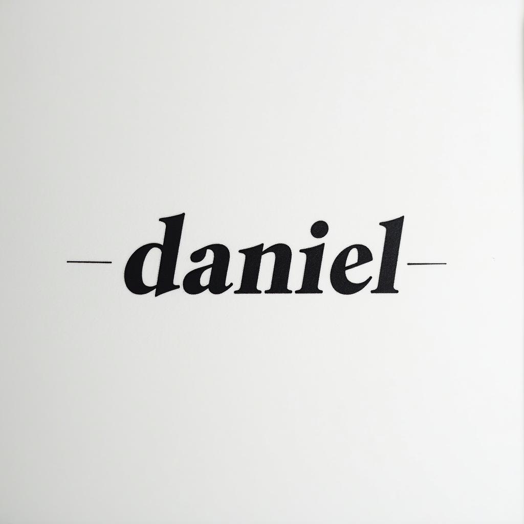 Danielminimalist text-based tattoo, Monospace font ultra-realistic, perfectly placed, high-quality font design, photo-realistic shading, 8k, high quality, finely detailed typograph