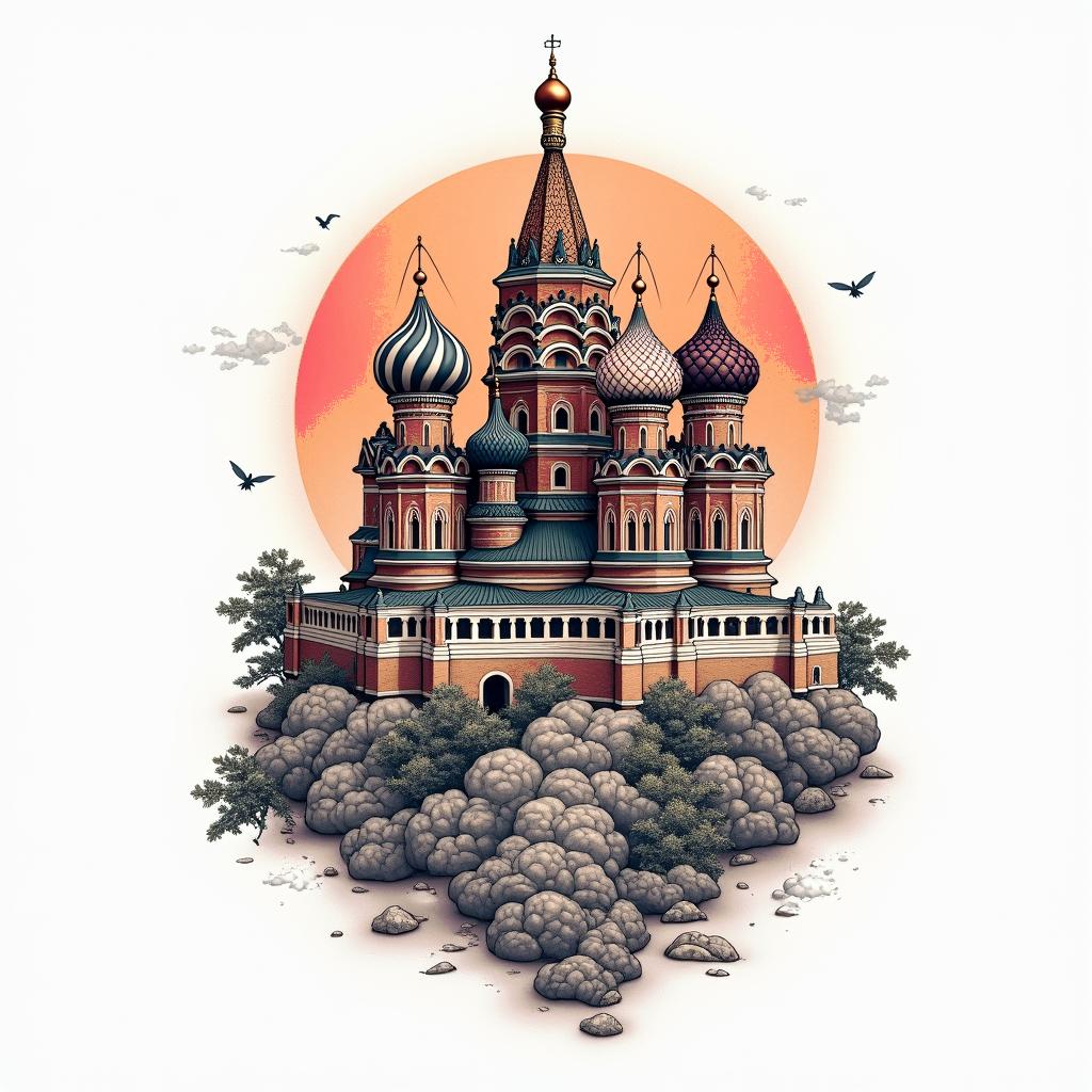 The Kremlin in colourin japanese style tattoo, detailed tattoo, traditional japanese culture tattoo, mythology, 8k