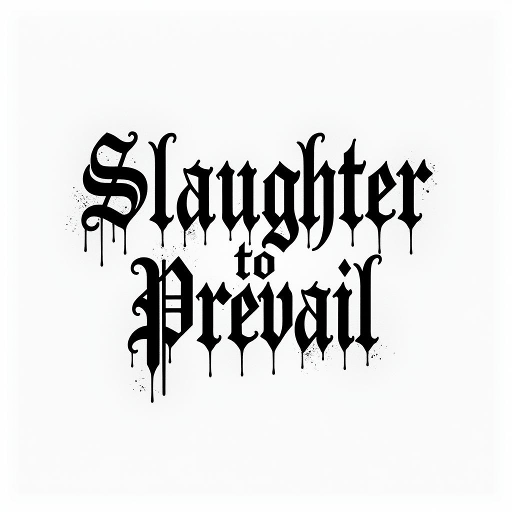 Slaughter to Prevailtext-based tattoo, gothic font ultra-realistic, perfectly placed, high-quality font design, photo-realistic shading, 8k, high quality, finely detailed typography - Variation 3