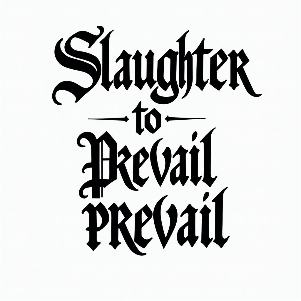 Slaughter to Prevailtext-based tattoo, gothic font ultra-realistic, perfectly placed, high-quality font design, photo-realistic shading, 8k, high quality, finely detailed typography - Variation 4