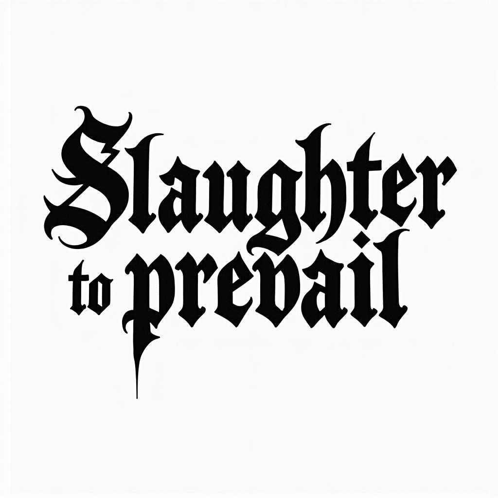 Slaughter to Prevailtext-based tattoo, gothic font ultra-realistic, perfectly placed, high-quality font design, photo-realistic shading, 8k, high quality, finely detailed typography