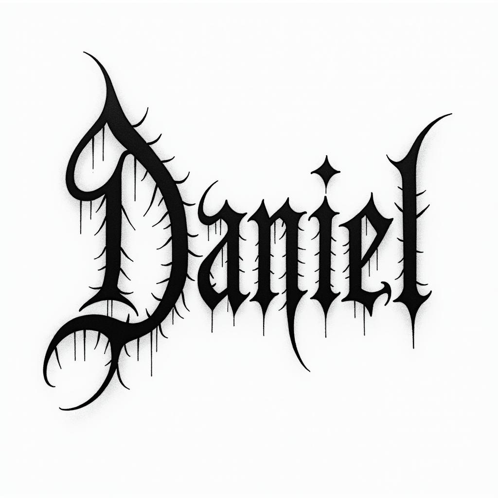 Danieltext-based tattoo, gothic font ultra-realistic, perfectly placed, high-quality font design, photo-realistic shading, 8k, high quality, finely detailed typography - Variation 6