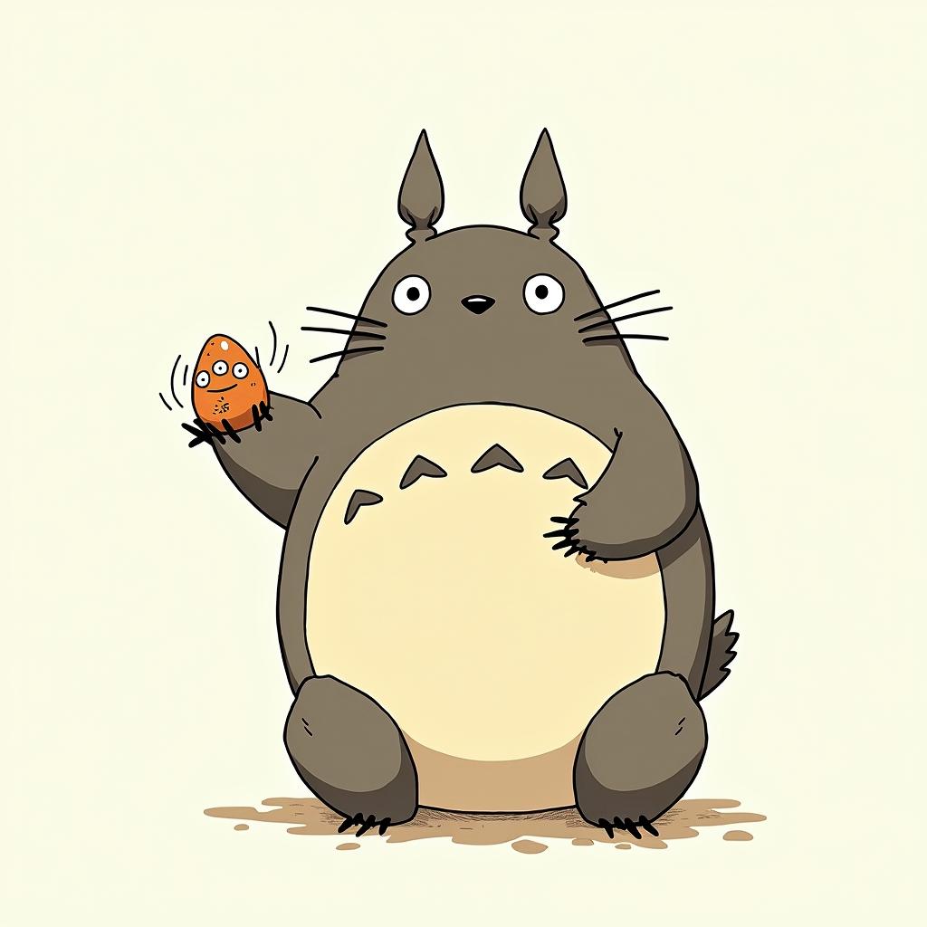 Totoro humping spirit animal with raging bonerGhibli, Studio Ghibli aesthetic, hand-drawn anime style, retro nostalgic atmosphere, retro soft pastel color palette with earthy tones, retro Japanese cinematic shot, yellow tint effect, bald character, smooth surface, anime shadow 90's anime style - Variation 3